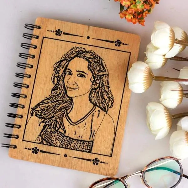 Personalized Wooden Diary with Pen – Engrave Your Name, Image, or Message | Custom Gift Set