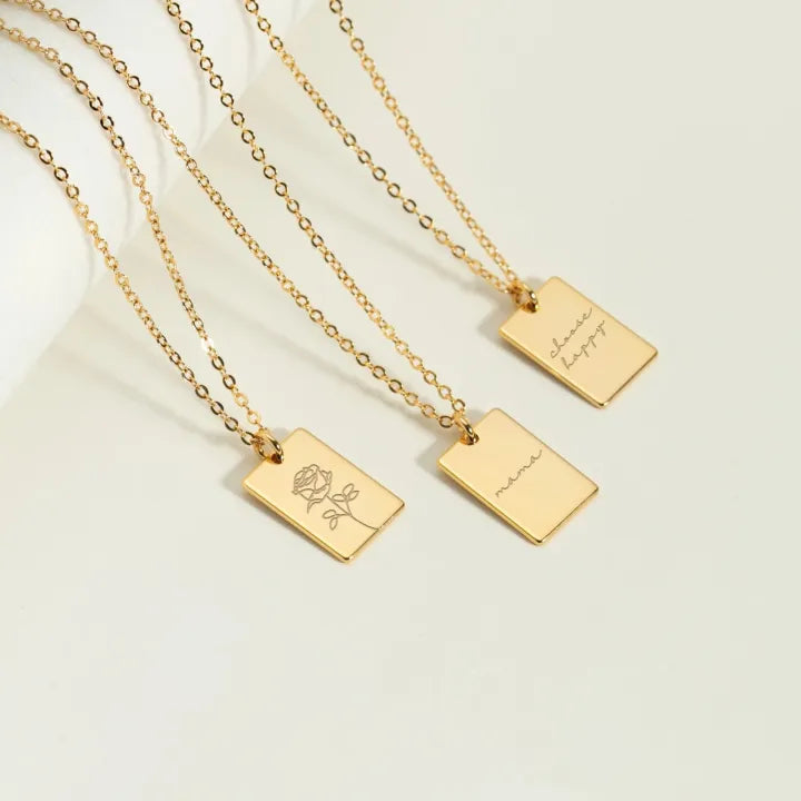 Custom Rectangle Tag Necklace β Personalized Boxy Pendant