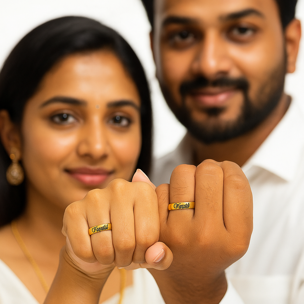 Engraved Couple Rings β 2pcs Custom Name Rings with Gift Box