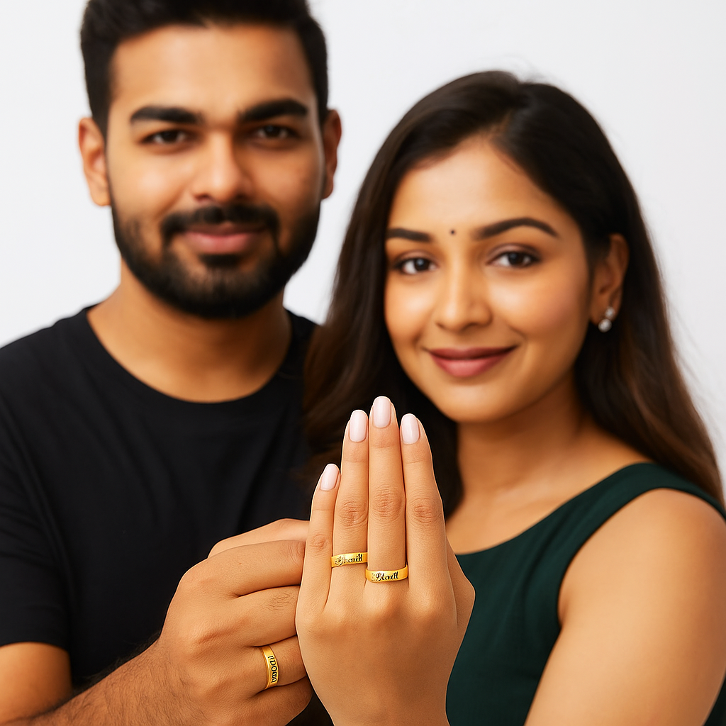 Engraved Couple Rings β 2pcs Custom Name Rings with Gift Box