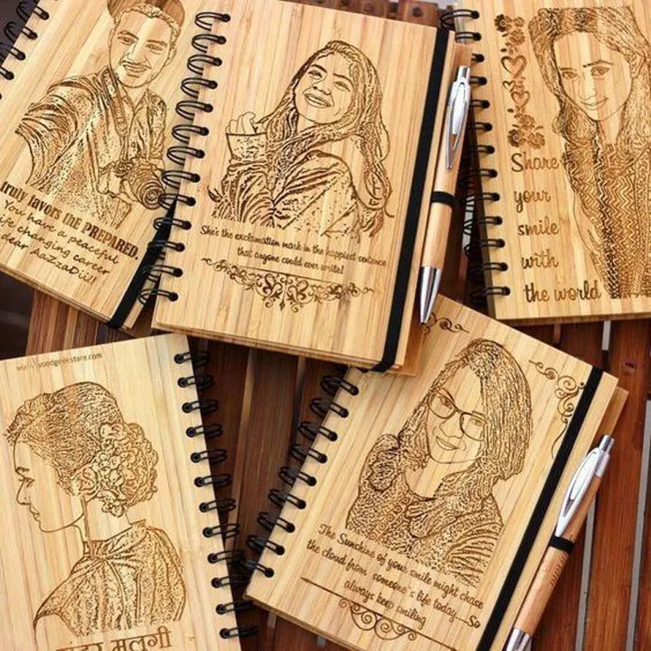 Personalized Wooden Diary with Pen – Engrave Your Name, Image, or Message | Custom Gift Set