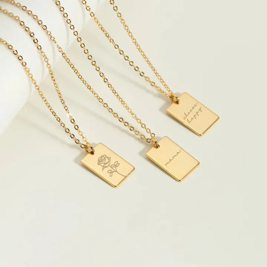 Custom Rectangle Tag Necklace – Personalized Boxy Pendant