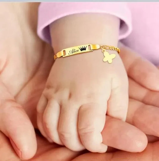Customized Baby Name Bracelet with Crown Design – Personalized Engraved Jewelry for Newborns & Kids