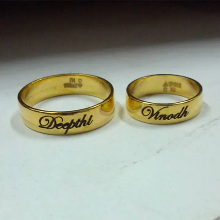 Engraved Couple Rings – 2pcs Custom Name Rings with Gift Box
