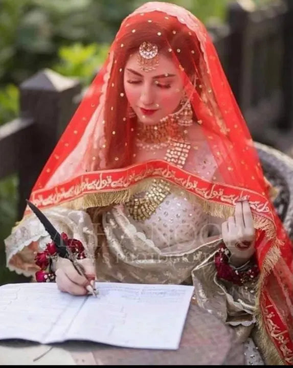 Personalized Bridal Net Dupatta – Custom "Qabool Hai" Wedding Dupatta with Name | Elegant Nikah & Event Accessory