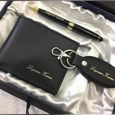Personalized Wallet, Keychain & Pen Gift Set – Custom Name Engraved with Premium Gift Box