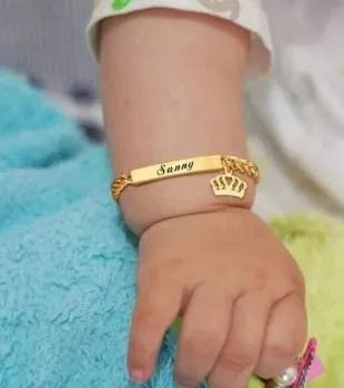 Customized Baby Name Bracelet with Crown Design – Personalized Engraved Jewelry for Newborns & Kids