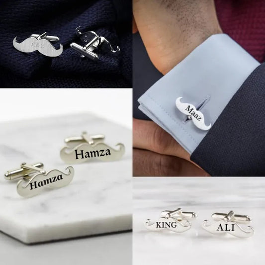 Customized Mustache Cufflinks with Name – Stylish Personalized Accessory for Men