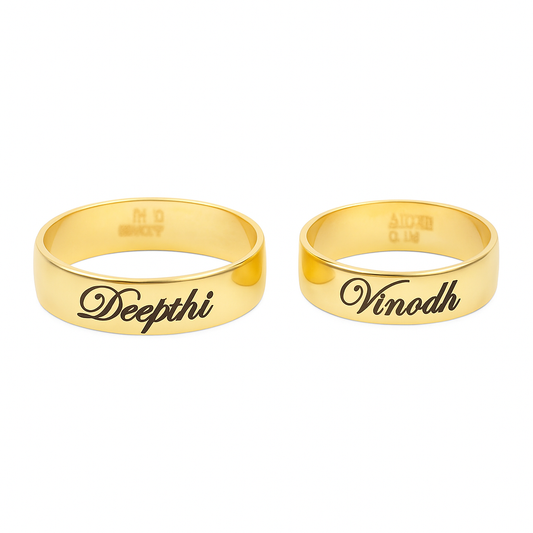 Engraved Couple Rings – 2pcs Custom Name Rings with Gift Box