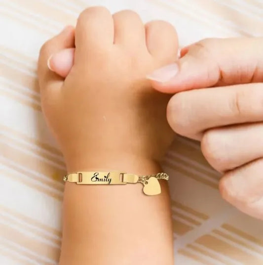 Customized Baby Name Bracelet with Crown Design – Personalized Engraved Jewelry for Newborns & Kids